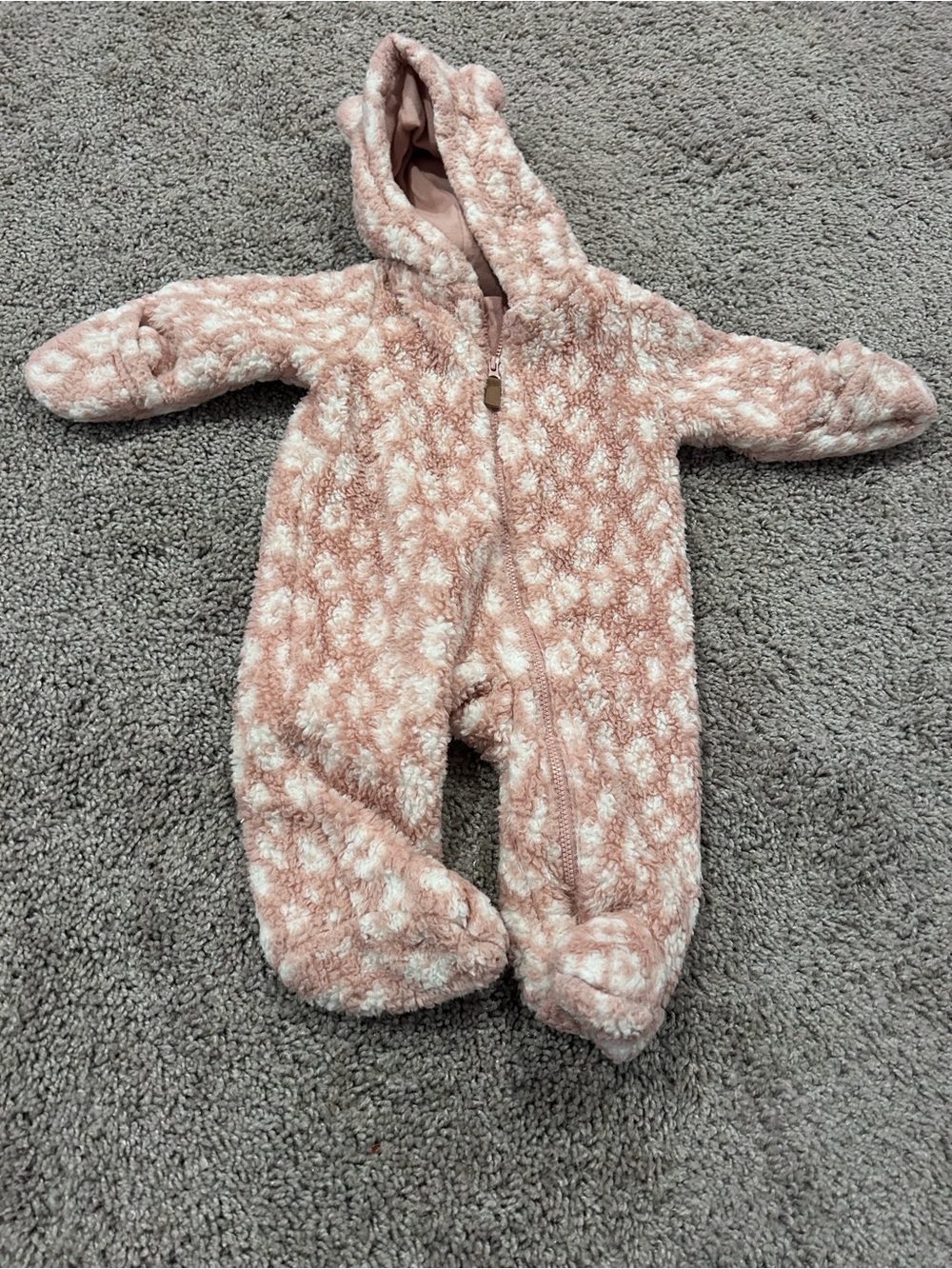 Carter's Dusty Pink & Cream Sherpa Hooded Footed One-Piece